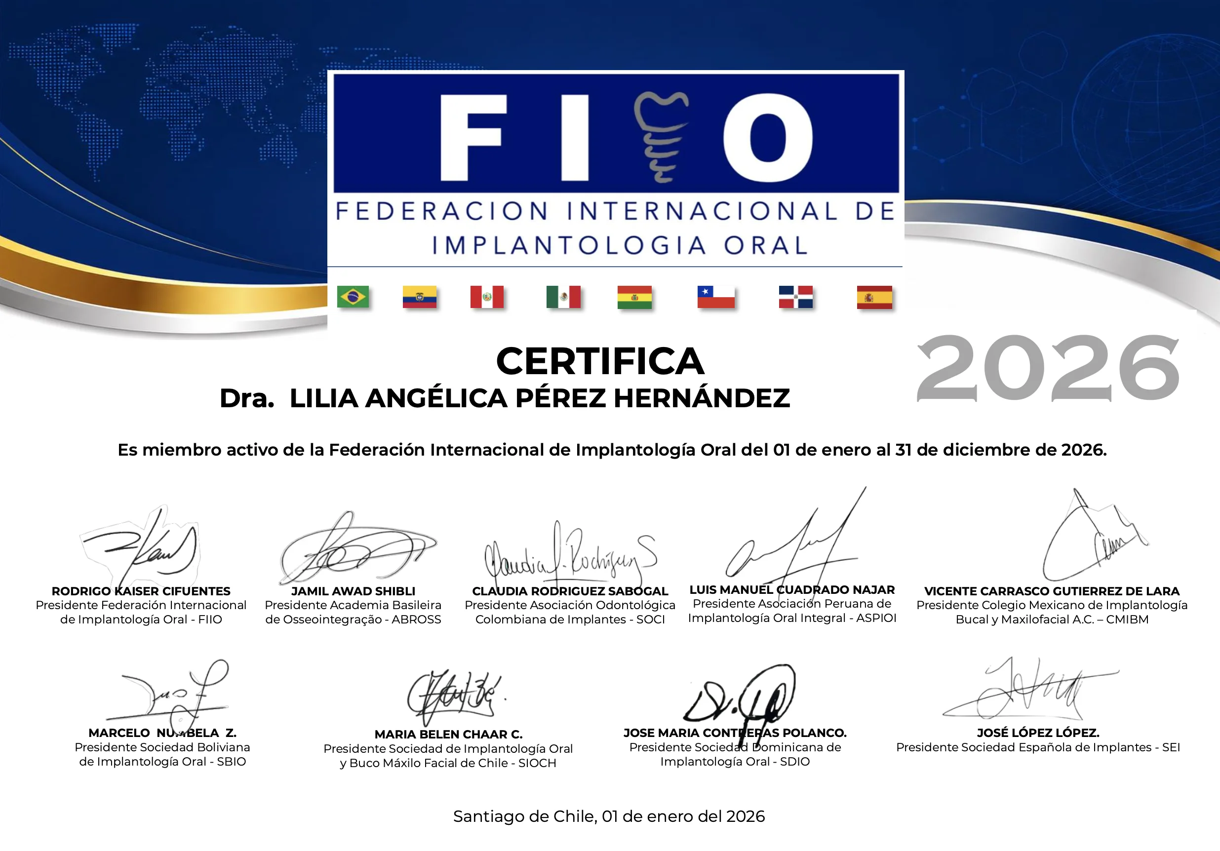 Socio Activo de la Federación Internacional de Implantología Oral 2026