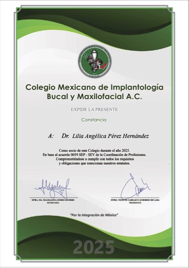 Socio Activo del Colegio Mexicano de Implantología Bucal y Maxilofacial, A.C.